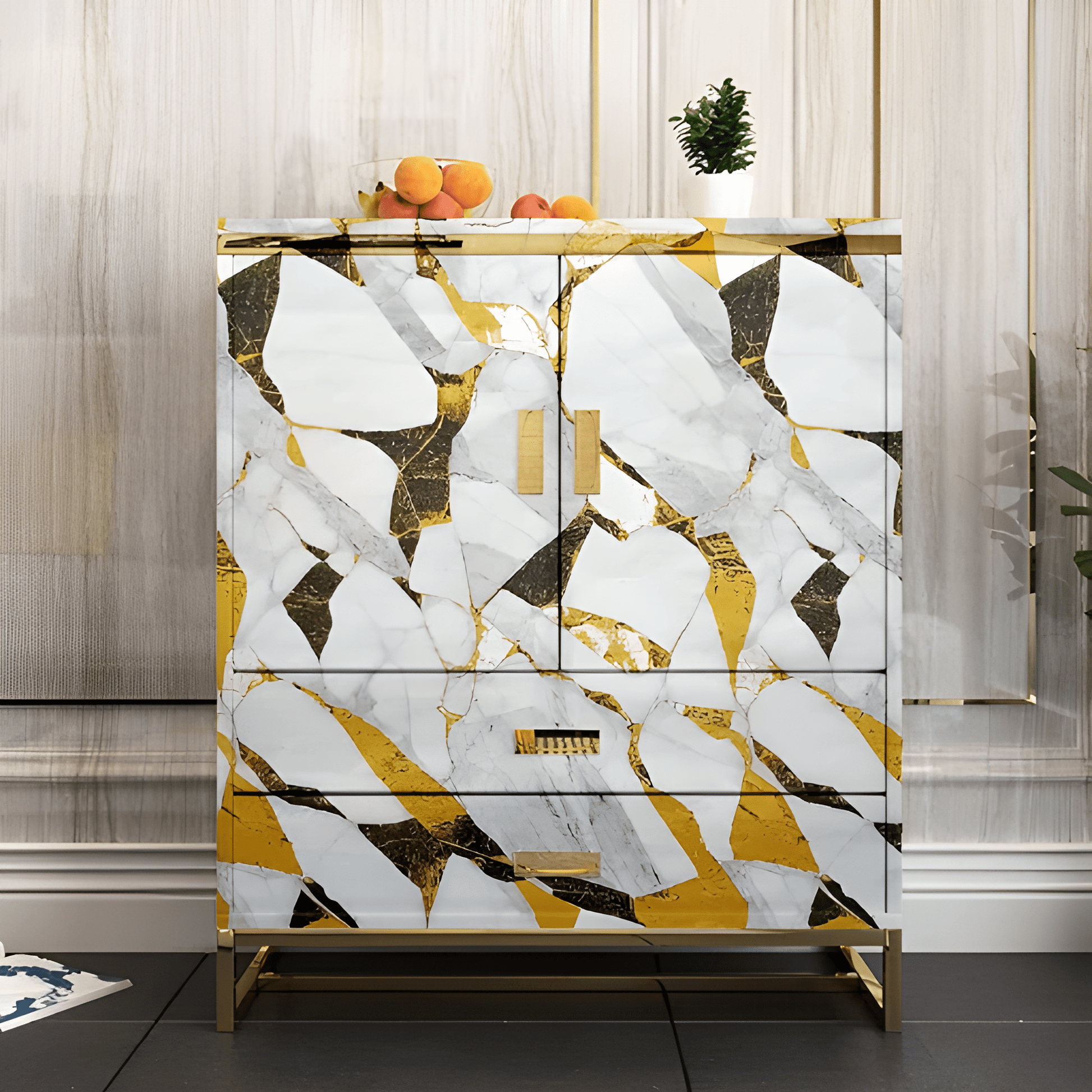 Black & Gold Block Marble Sticker (6.5 Feet X 2 Feet) - Macmlone