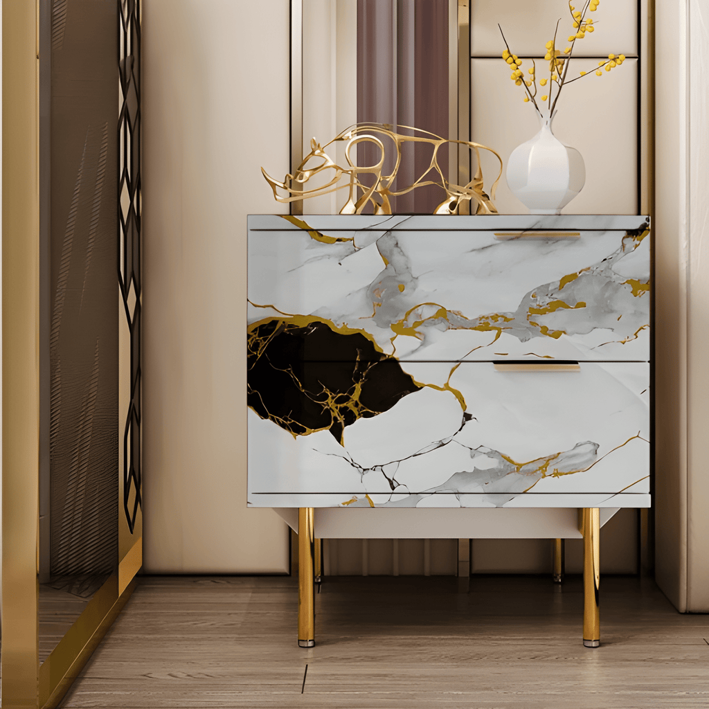 Black & Gold Blocks Marble Sticker (6.5 Feet X 2 Feet) - Macmlone