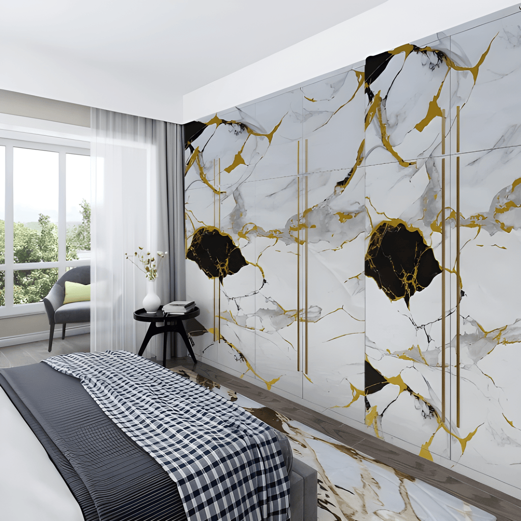 Black & Gold Blocks Marble Sticker (6.5 Feet X 2 Feet) - Macmlone