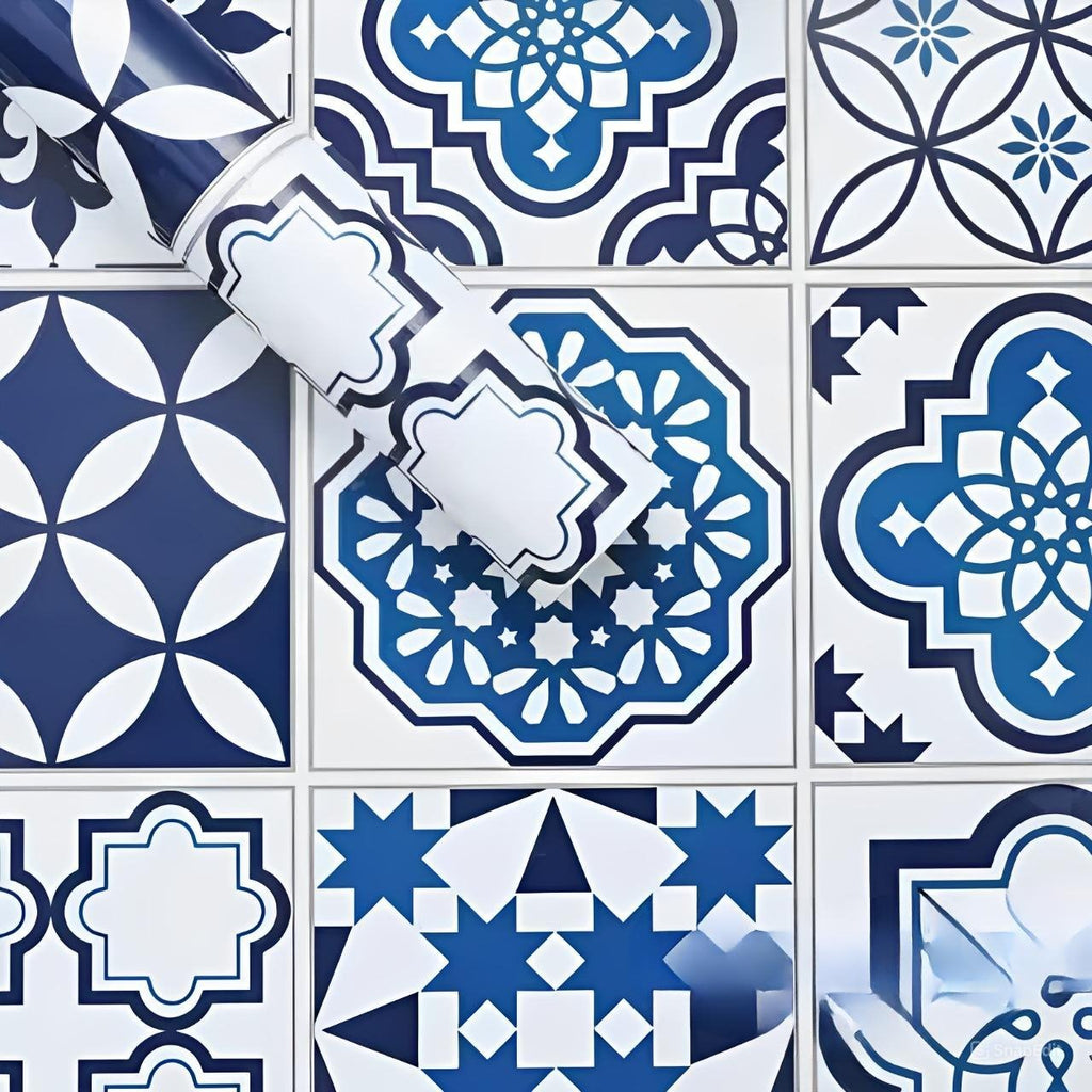 Blue Floral Marble Wallpaper Stickers - Macmlone