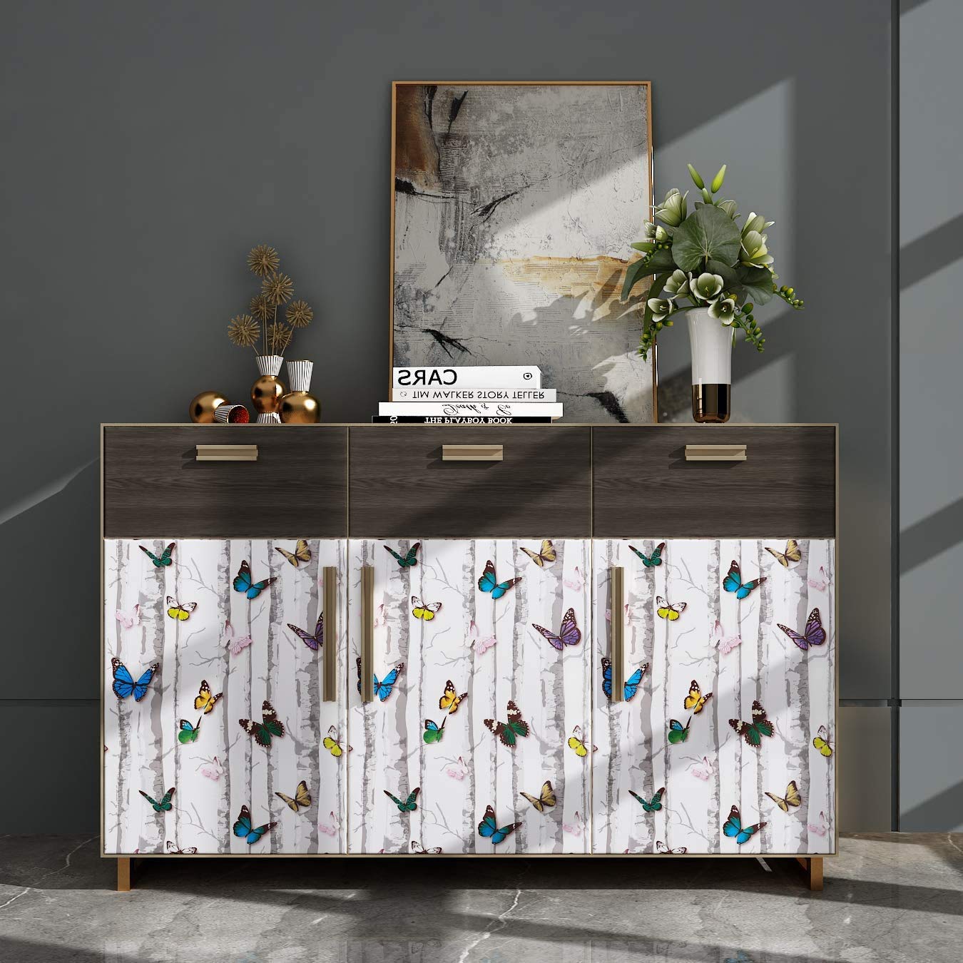 Butterfly and Flower wallpaper Sticker (16.5 Feet X 1.5 Feet ) - Macmlone