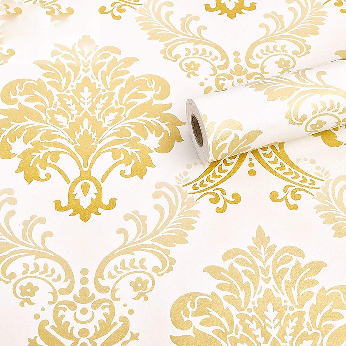 Gold and White Floral wallpaper Sticker (16.5 Feet X 1.5 Feet) - Macmlone