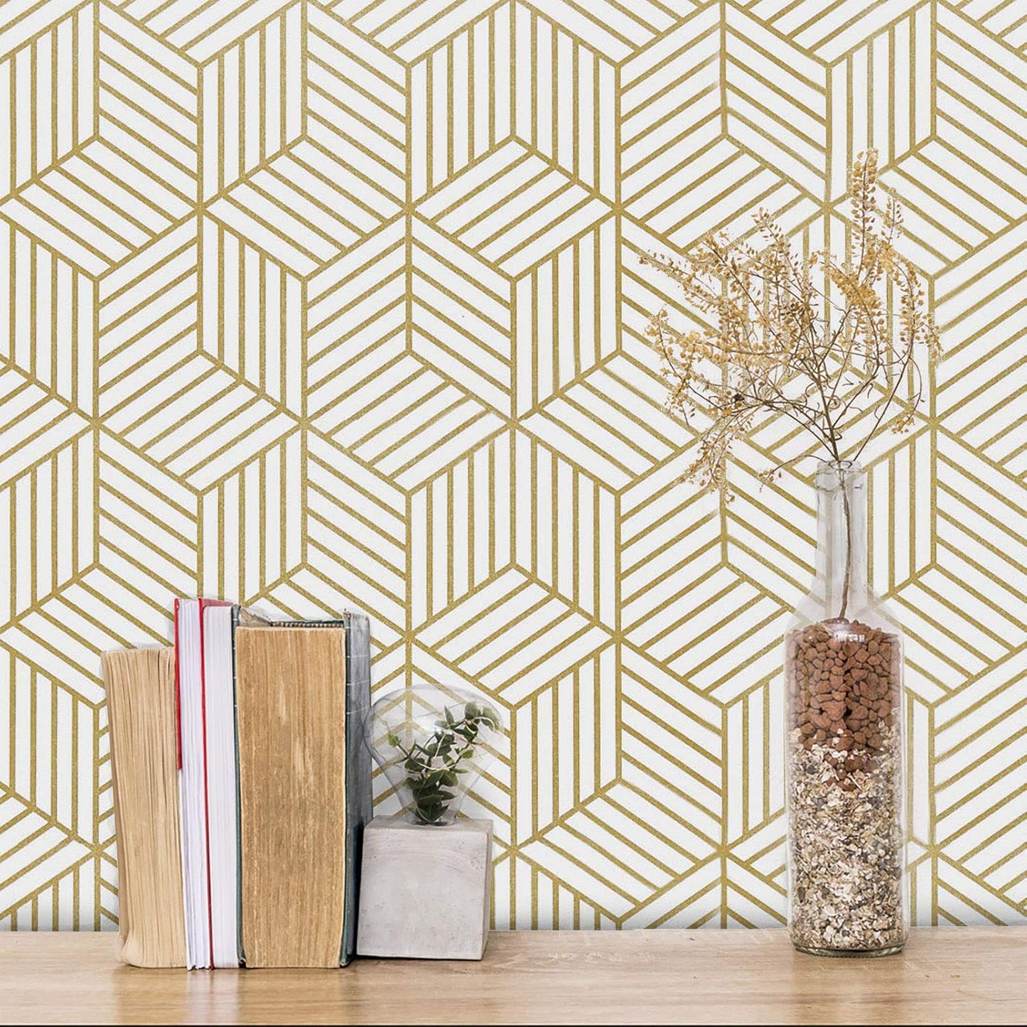 Gold and White Peel wallpaper Sticker (16.5 Feet X 1.5 Feet ) - Macmlone