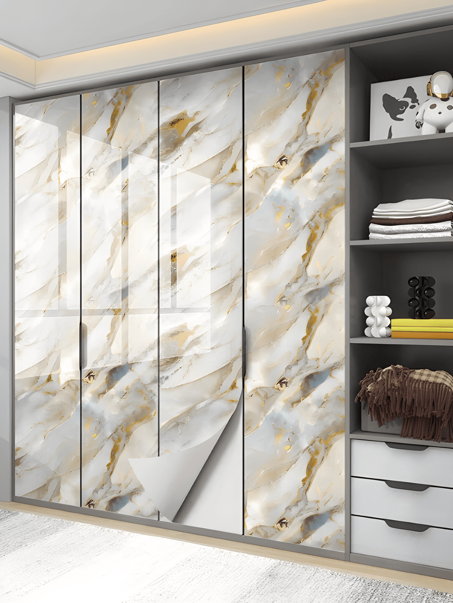 Gold & Grey Marble Decor Sticker (6.5 Feet X 2 Feet) - Macmlone