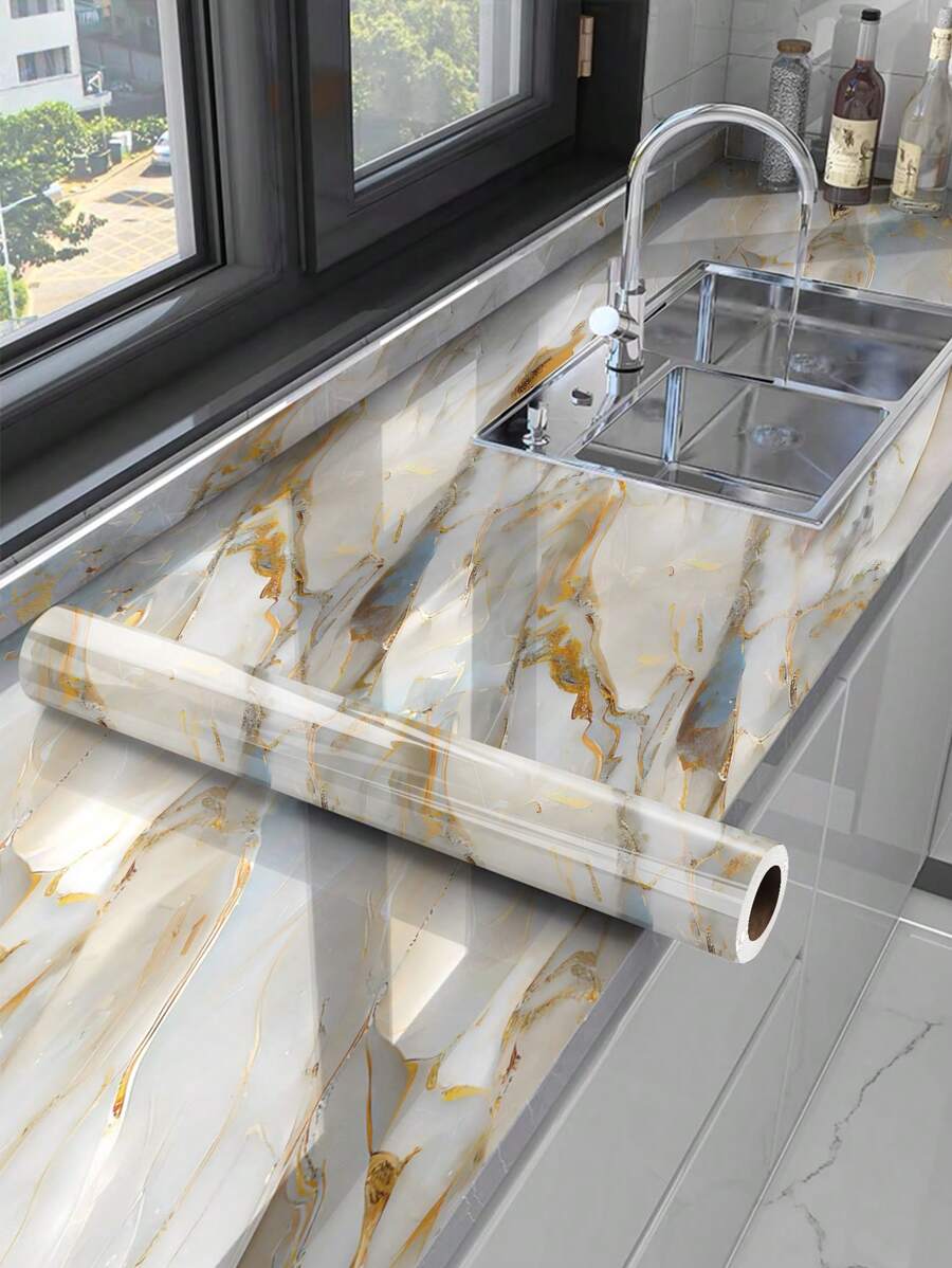 Gold & Grey Marble Decor Sticker (6.5 Feet X 2 Feet) - Macmlone