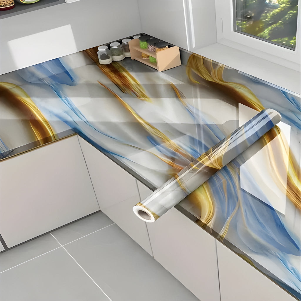 Golden and Blue Marble Wallpaper Stickers - Macmlone