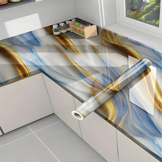 Golden and Blue Marble Wallpaper Stickers - Macmlone