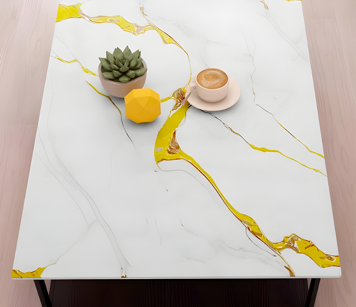 White & Gold Veins Marble Decor Sticker (6.5 Feet X 2 Feet)