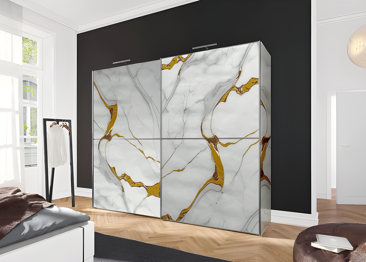 White & Gold Veins Marble Decor Sticker (6.5 Feet X 2 Feet)