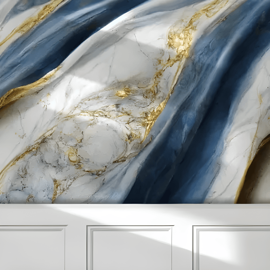 Navy Blue & Gold Wave Marble Decor Sticker (6.5 Feet X 2 Feet) - Macmlone