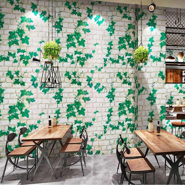 White Bricks & Green Climbers wallpaper Sticker (16.5 Feet X 1.5 Feet ) - Macmlone