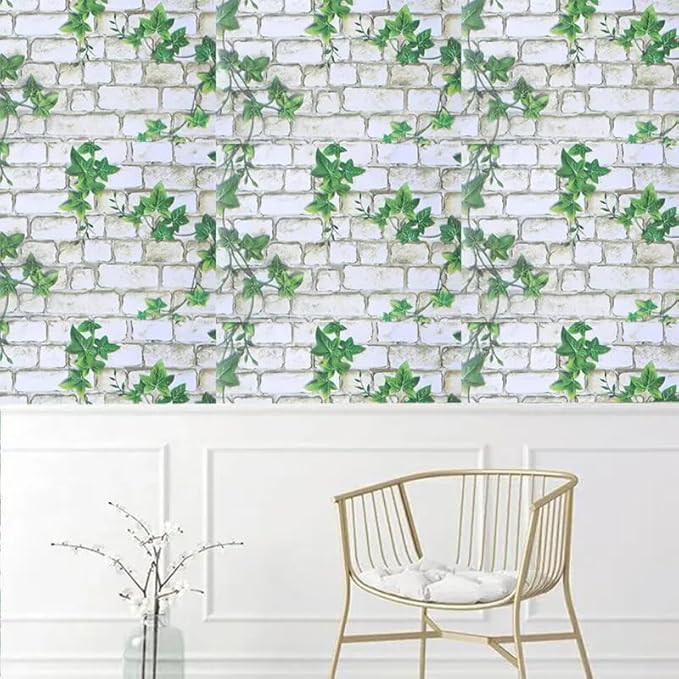 White Bricks & Green Climbers wallpaper Sticker (16.5 Feet X 1.5 Feet ) - Macmlone